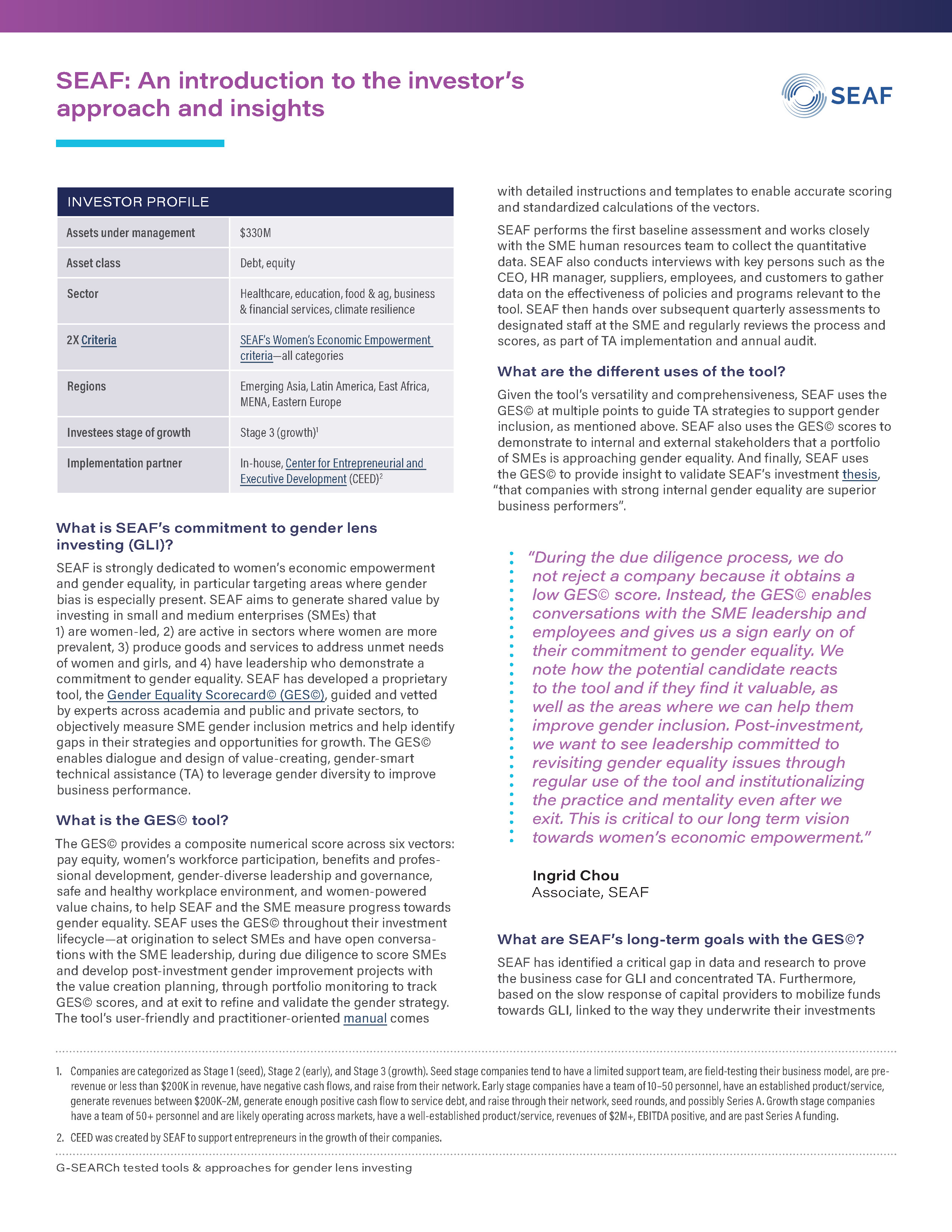 Gender lens investor profiles brief