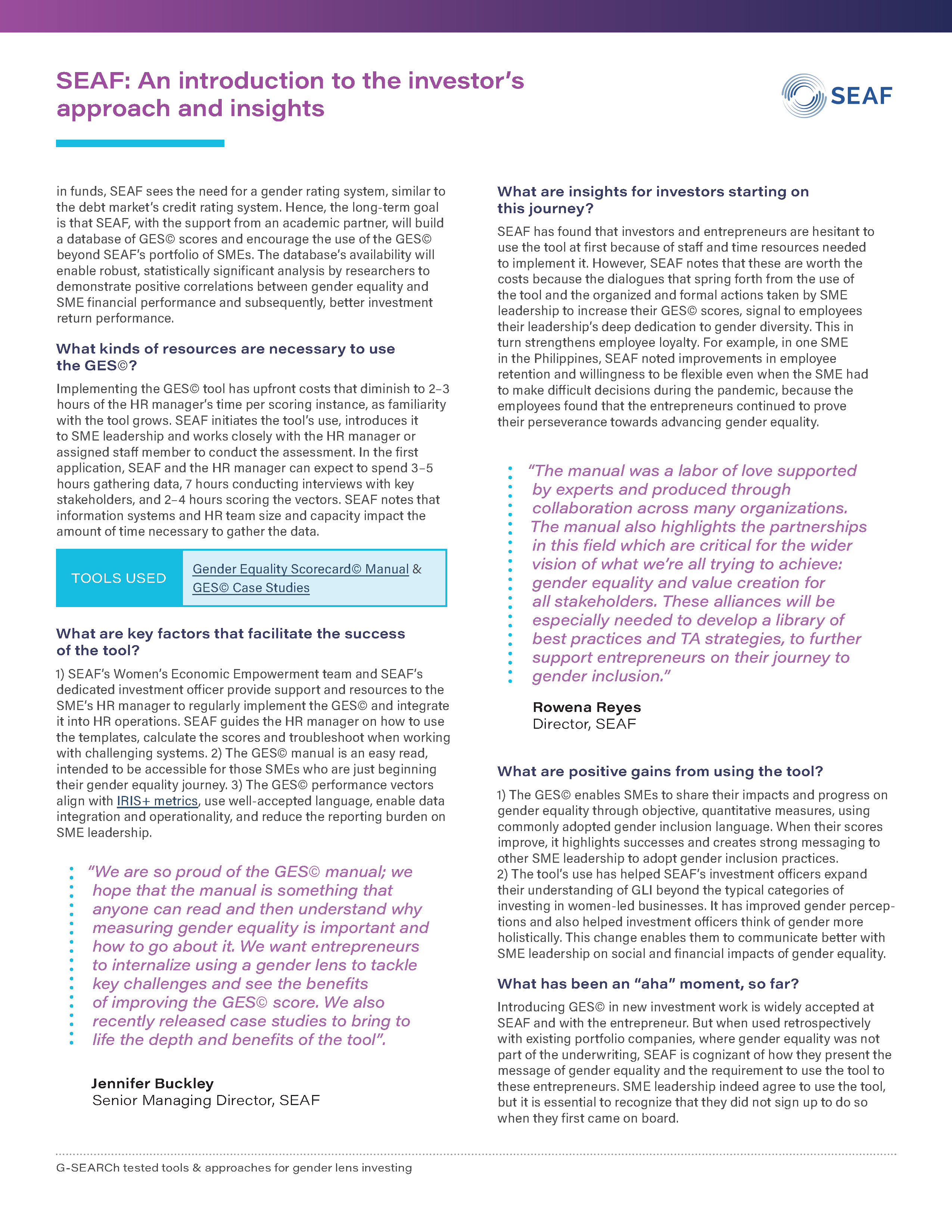 Gender lens investor profiles brief