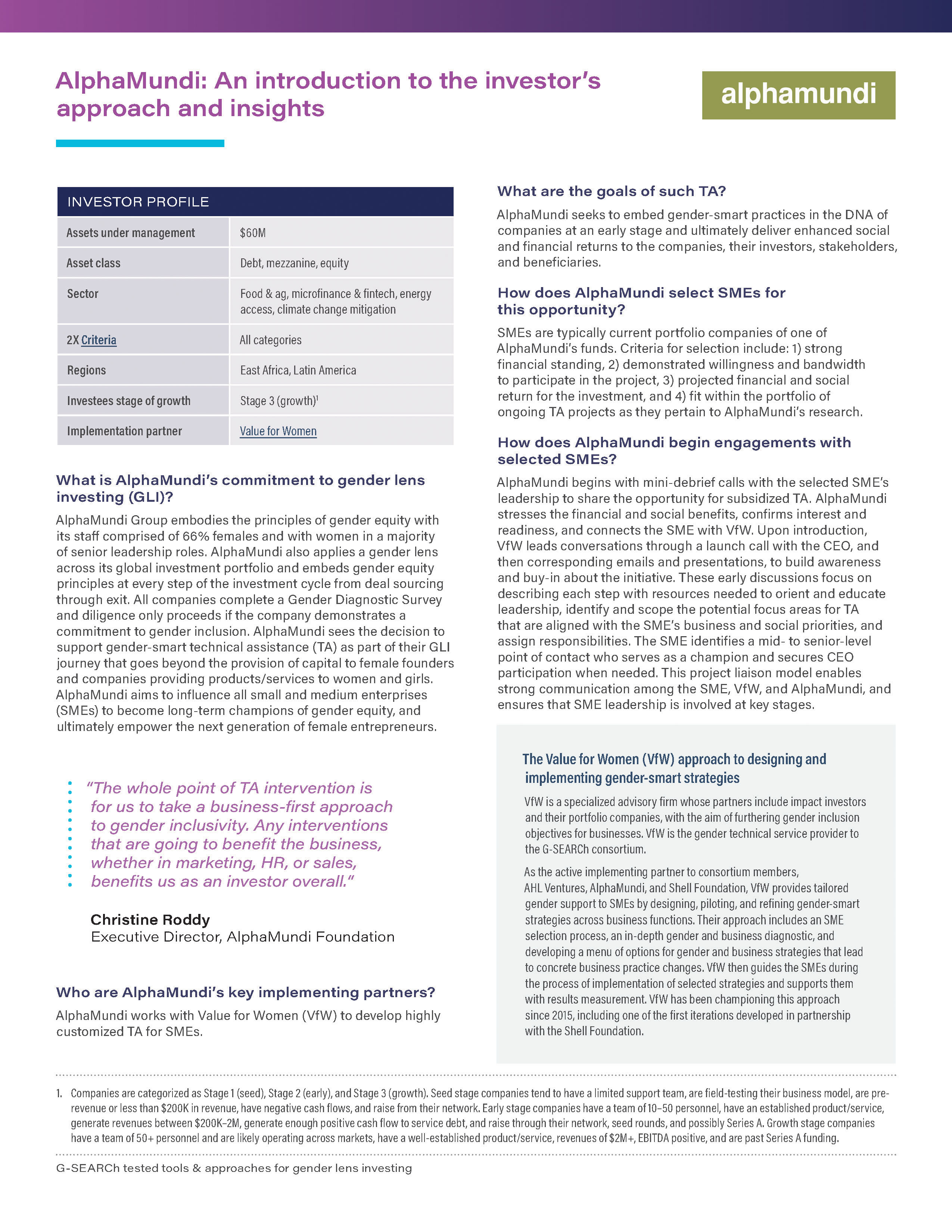 Gender lens investor profiles brief