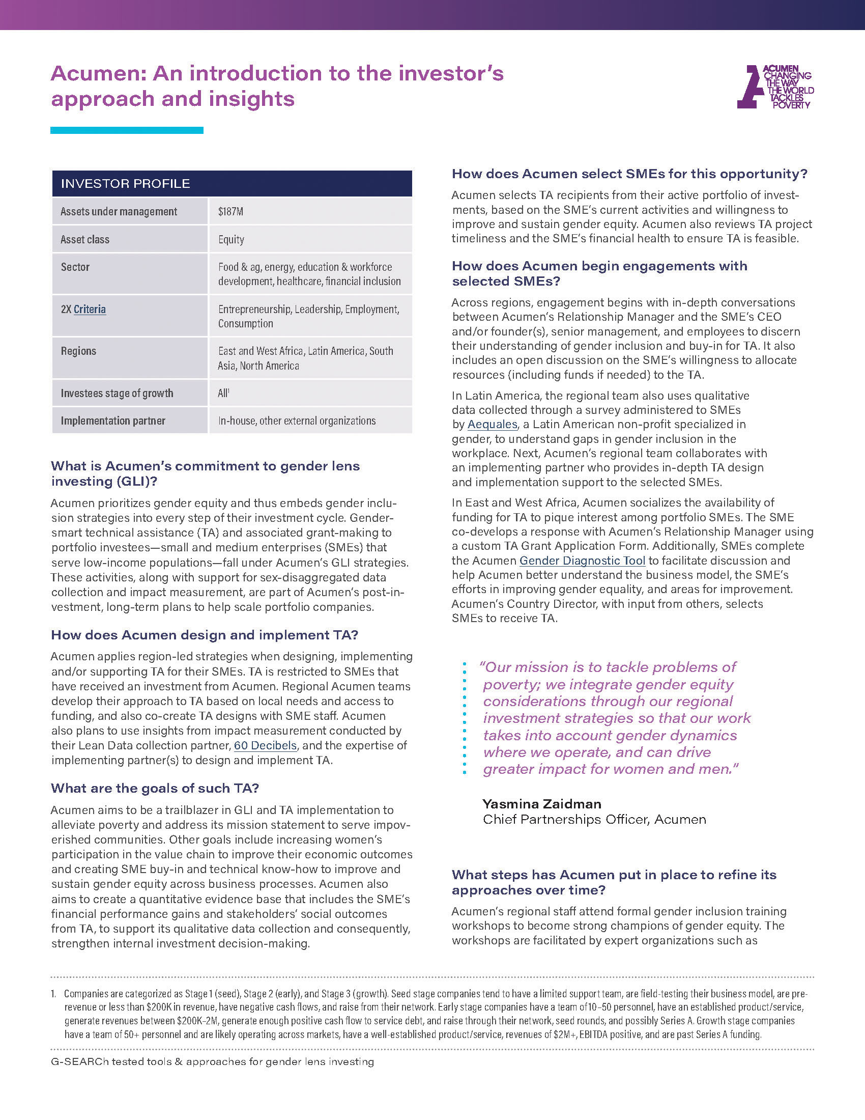 Gender lens investor profiles brief