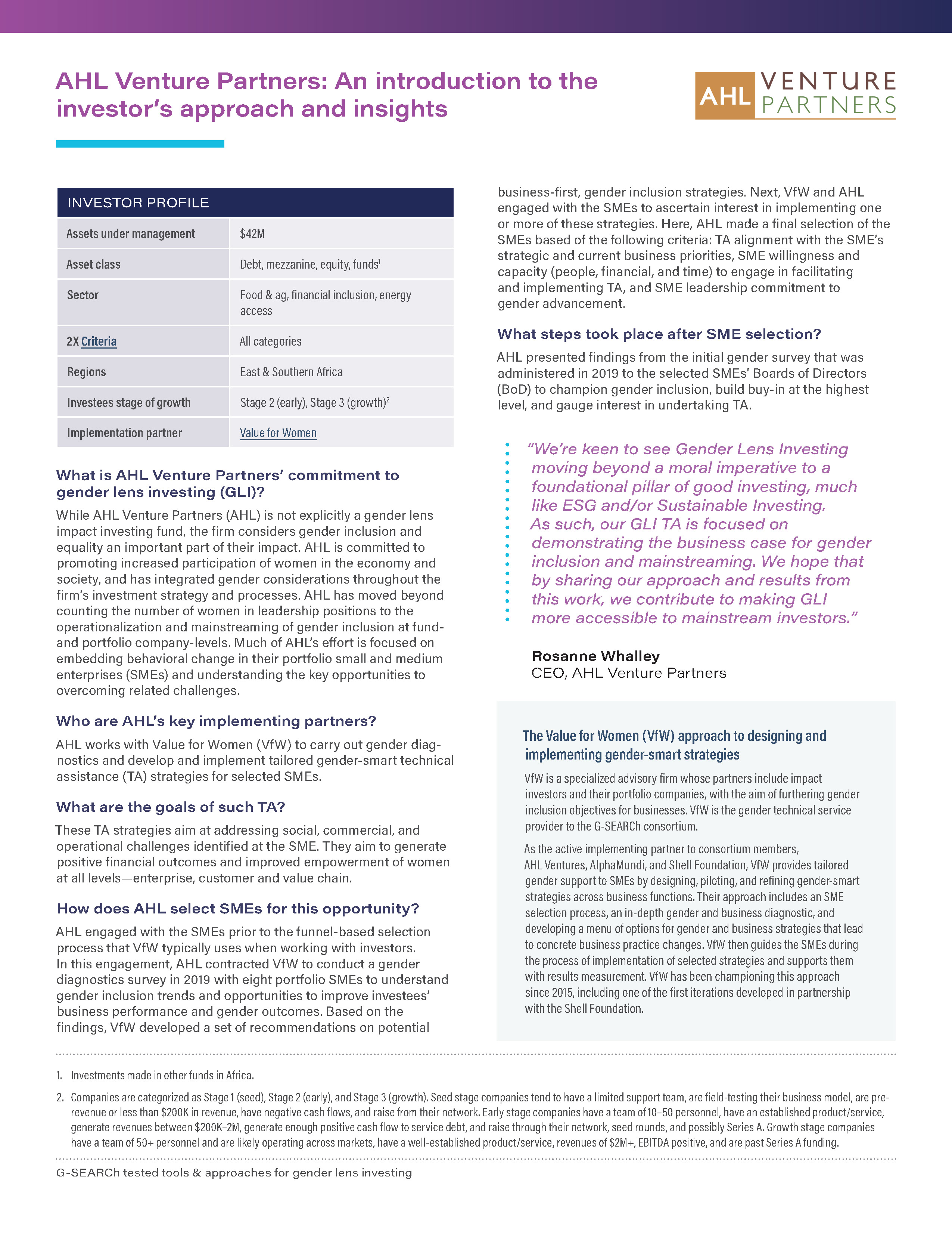 Gender lens investor profiles brief