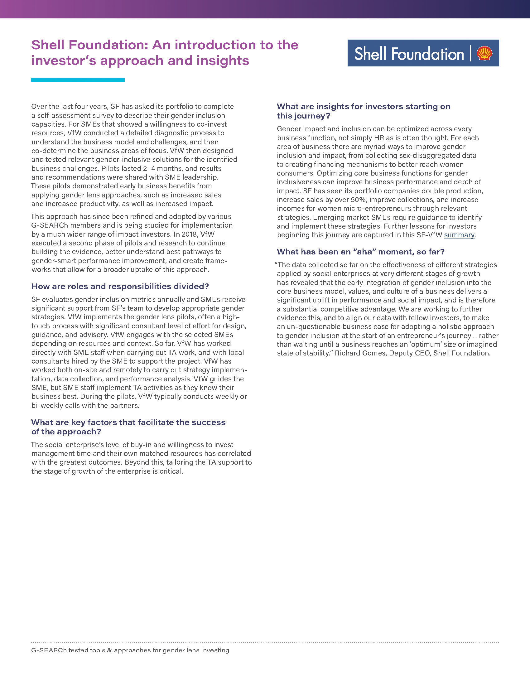 Gender lens investor profiles brief